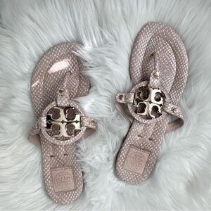 Tory Burch Metal Miller Snake-Embossed Sandals